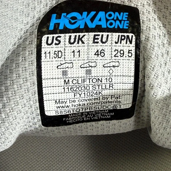 Hoka Clifton 10 Shoes Mens 11.5 Grey Running Cushioned Road Sneakers - Picture 8 of 9